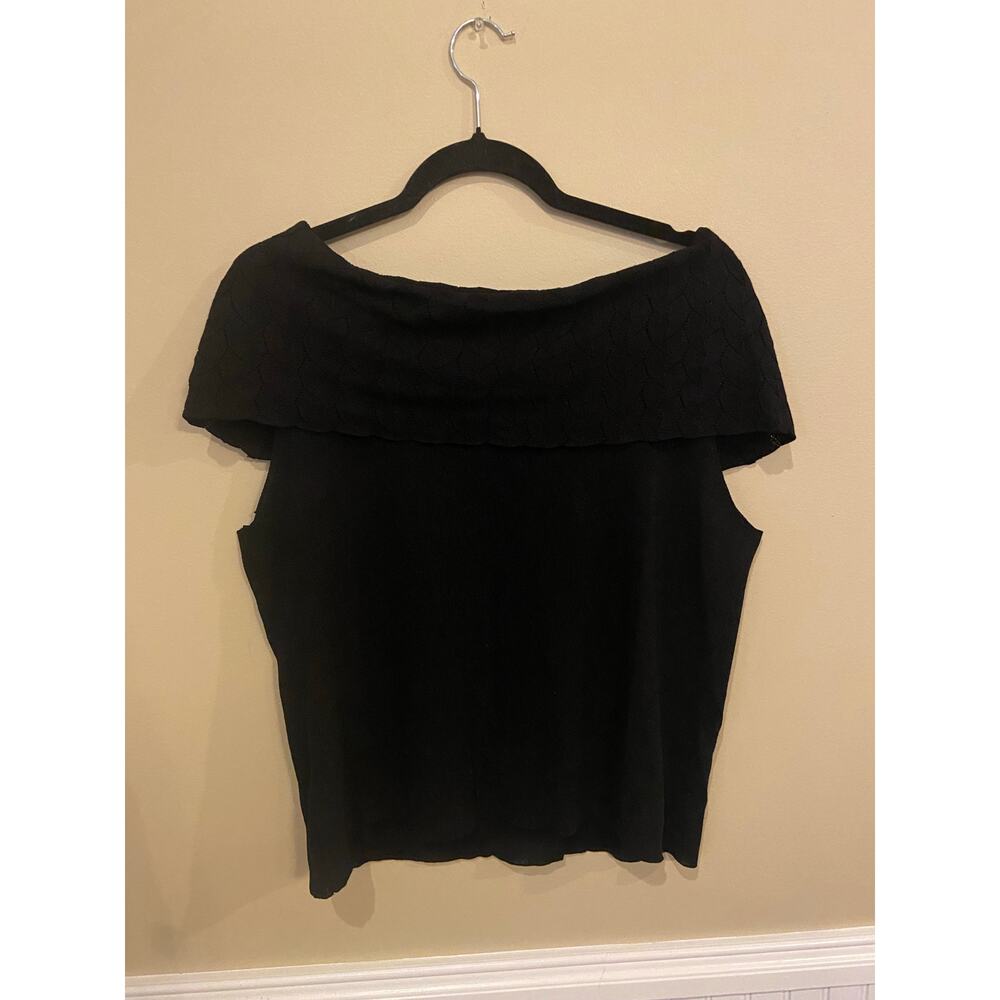 Vintage Dana Buchman Womens XL Black Knit Leaf Cowl Neck Shell Sparkle EUC